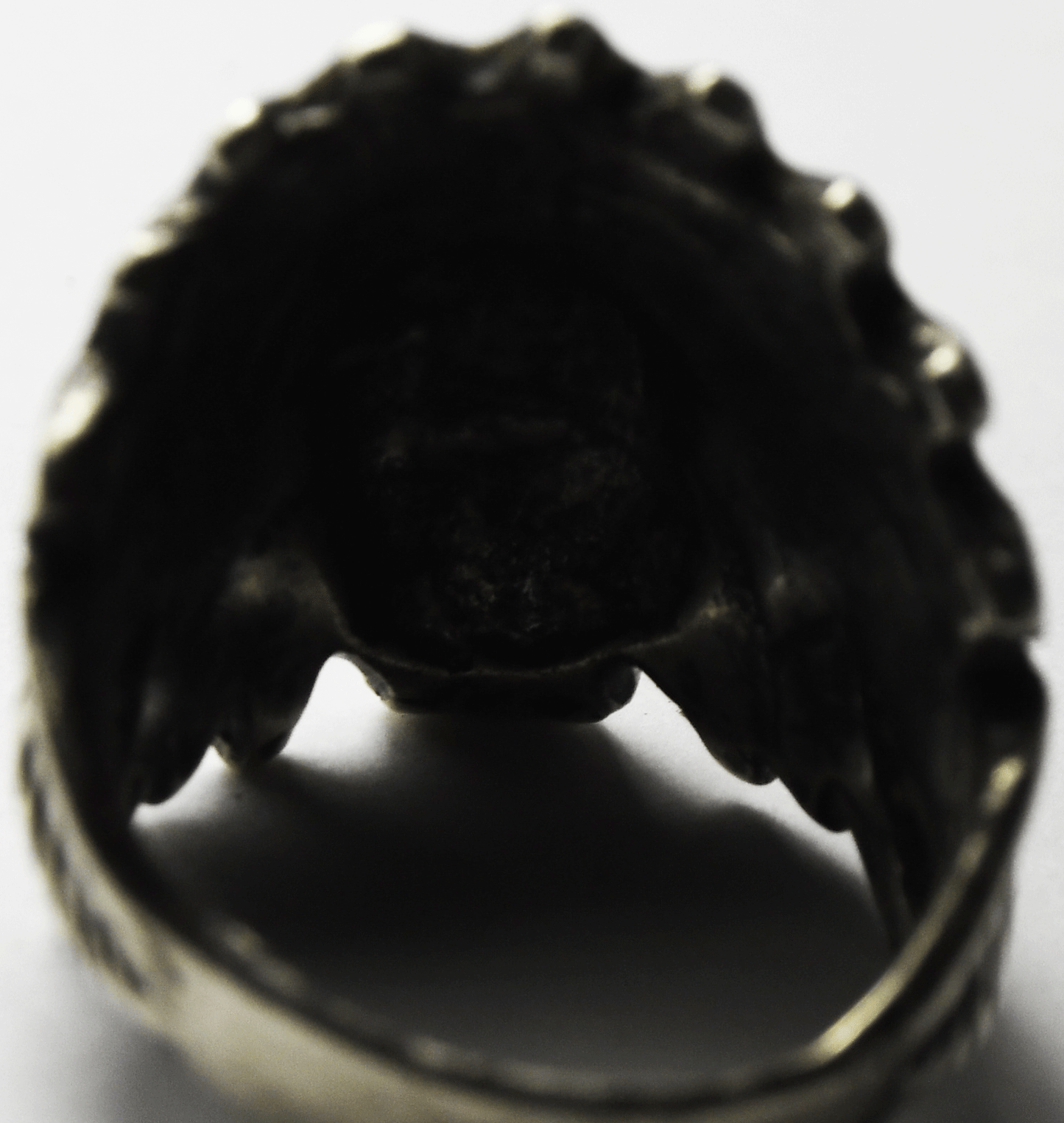 Sterling Silver Turquoise Coral Chip Inlay Chief Headdress Ring 26mm Size 8-1/2