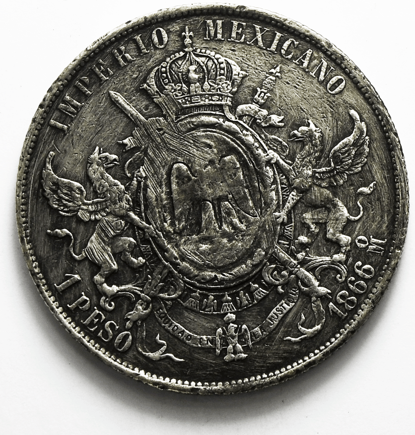 1866 Mo Mexico Empire Of Maximilian 50 Centavos KM# 387 Silver Coin Only 31,000