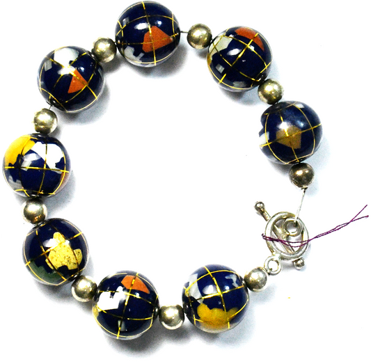 Sterling Silver Jordan Colorful Globe Toggle Bracelet 16mm 8"