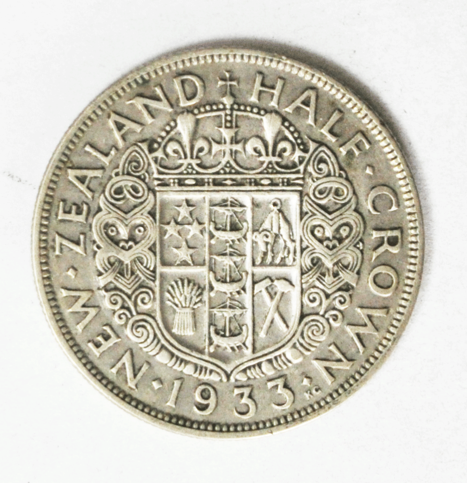 1933 1/2C New Zealand Silver Half Crown Silver Coin KM#5
