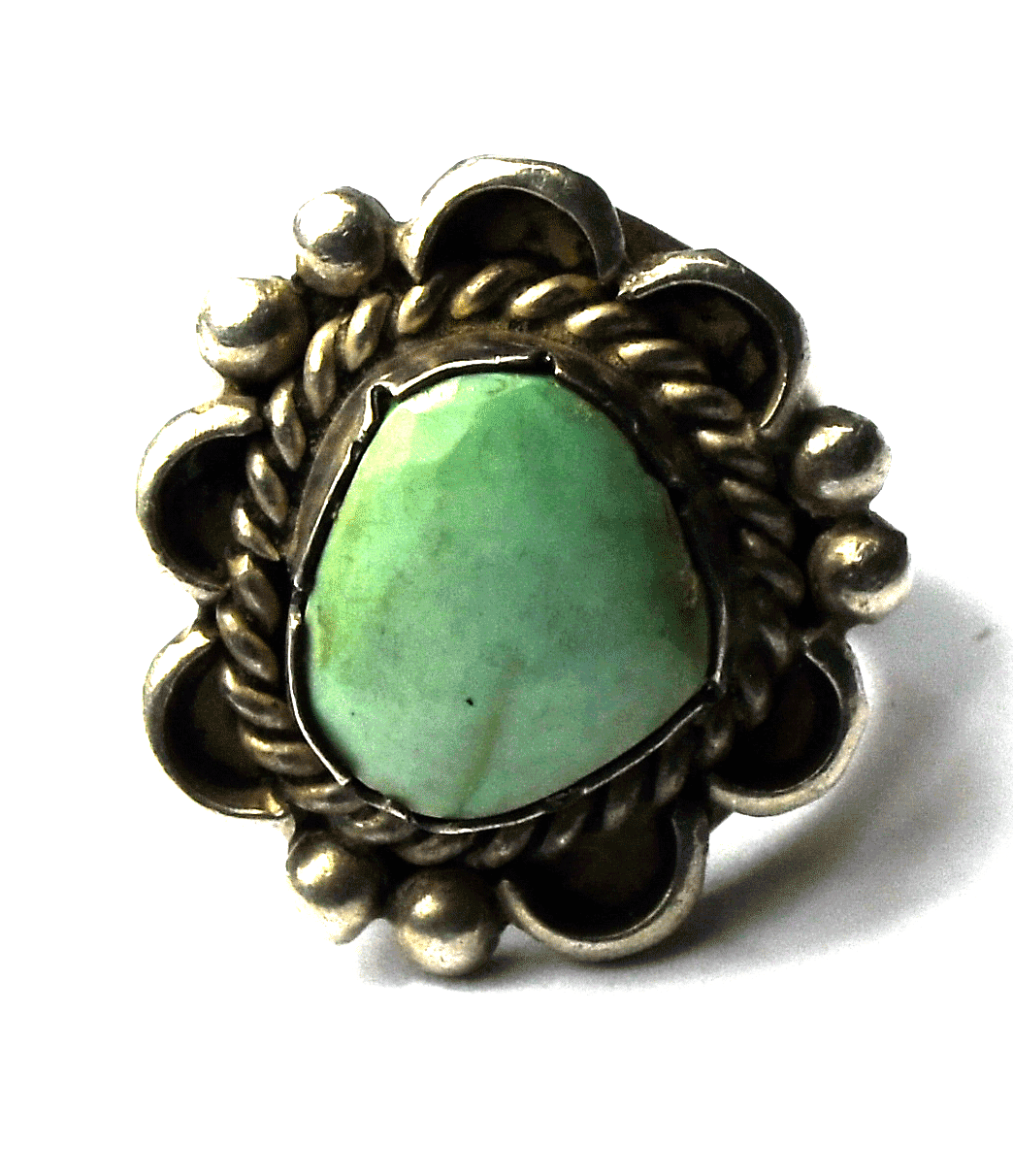 Sterling Silver Green Turquoise Ring 24mm Size 7