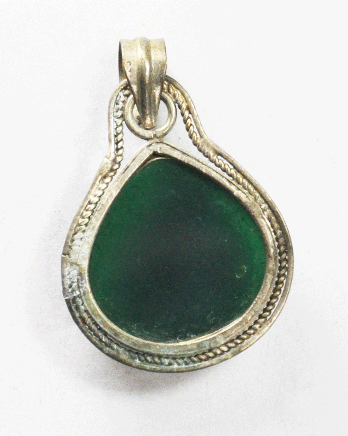 Sterling Silver Green Onyx Wide Teardrop Twist Halo Pendant 50mm x 34mm