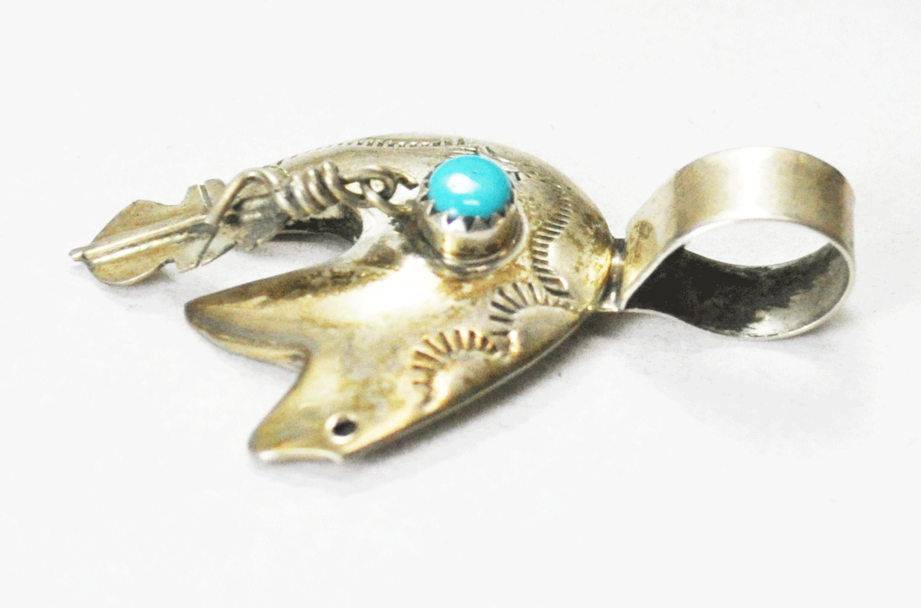 Sterling Silver Ella Cowboy Turquoise Bear Pendant Feather Charm 37mm x 28mm