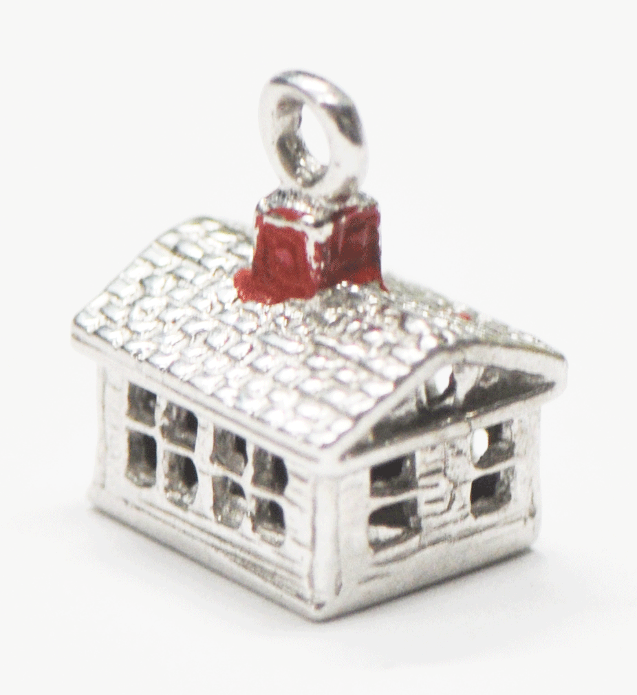 Sterling Silver School House Enamel Charm 17mm