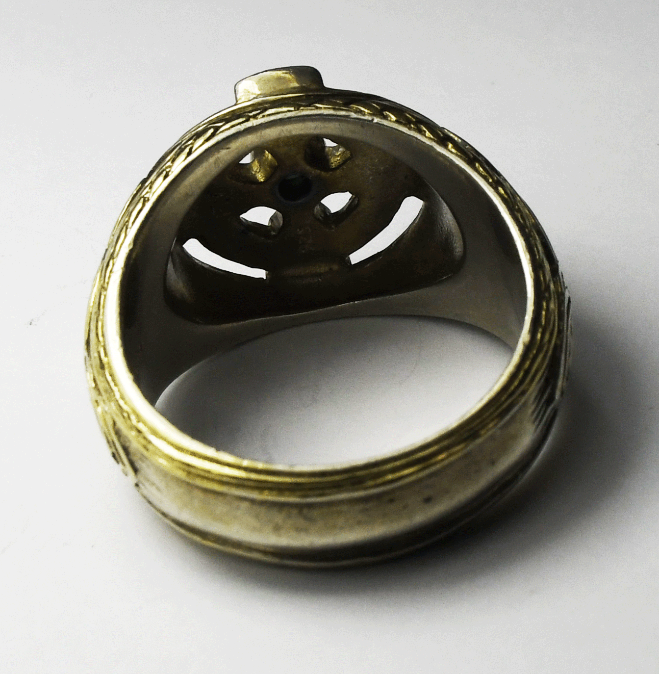 Sterling Silver FM Celtic Cross Emerald Two Tone Ring 17mm Size 11-3/4