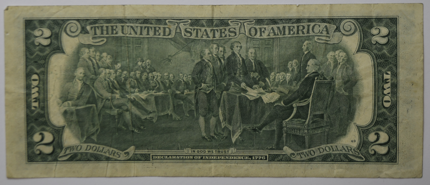 1976 $2 Two Dollars Federal Reserve Note Dallas Gutter Fold Error K12468971A