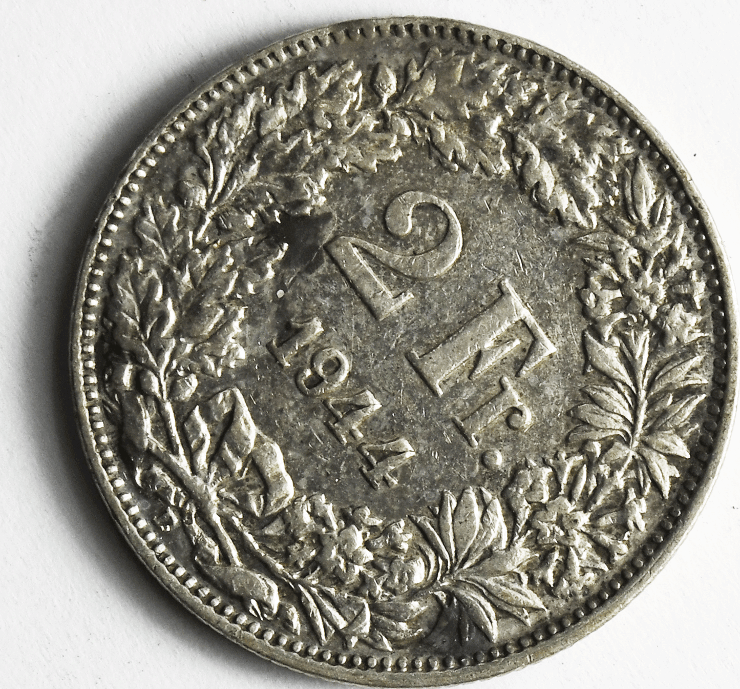 1944 B Switzerland Two 2 Francs KM# 24 Silver Coin