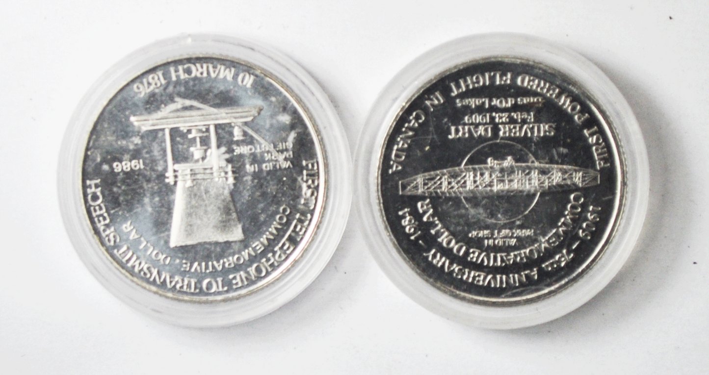 1984 & 86 $1`Canada Trade Dollars 34mm Alexander Graham Bell Silver Dart