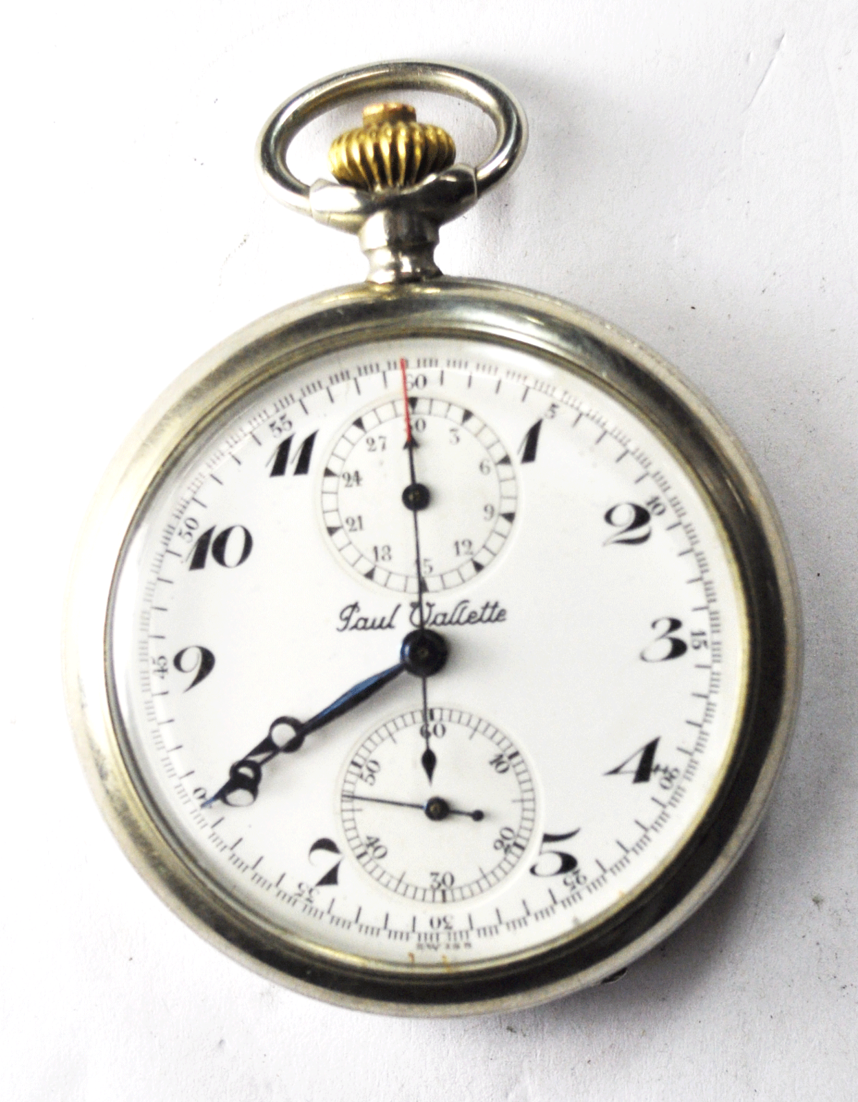 Paul Vallette Chronograph Pocket Watch Swiss 17J 3Adj 47mm Case