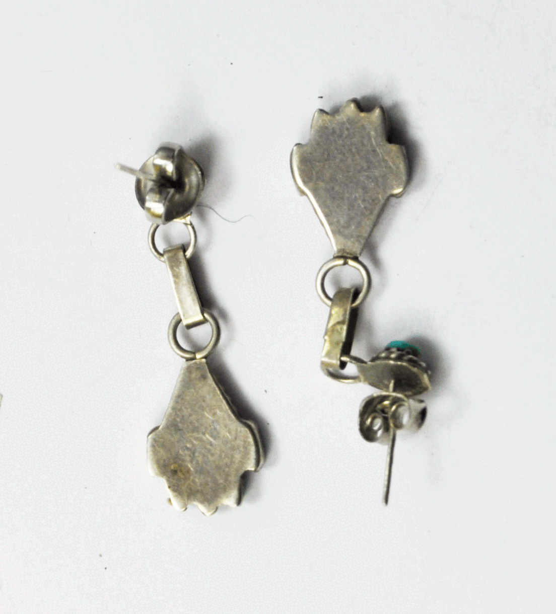 Sterling Needle Point Turquoise Bear Claw Dangle Drop Earring Antique 10mm 1.25"