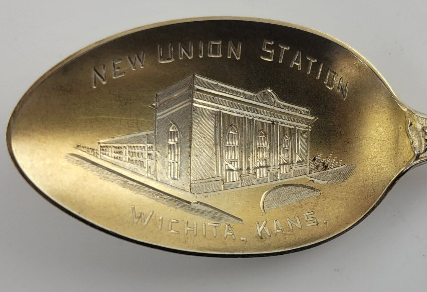 New Union Station Wichita Kansas Sterling Silver 5 1/2" Souvenir Spoon .61oz.