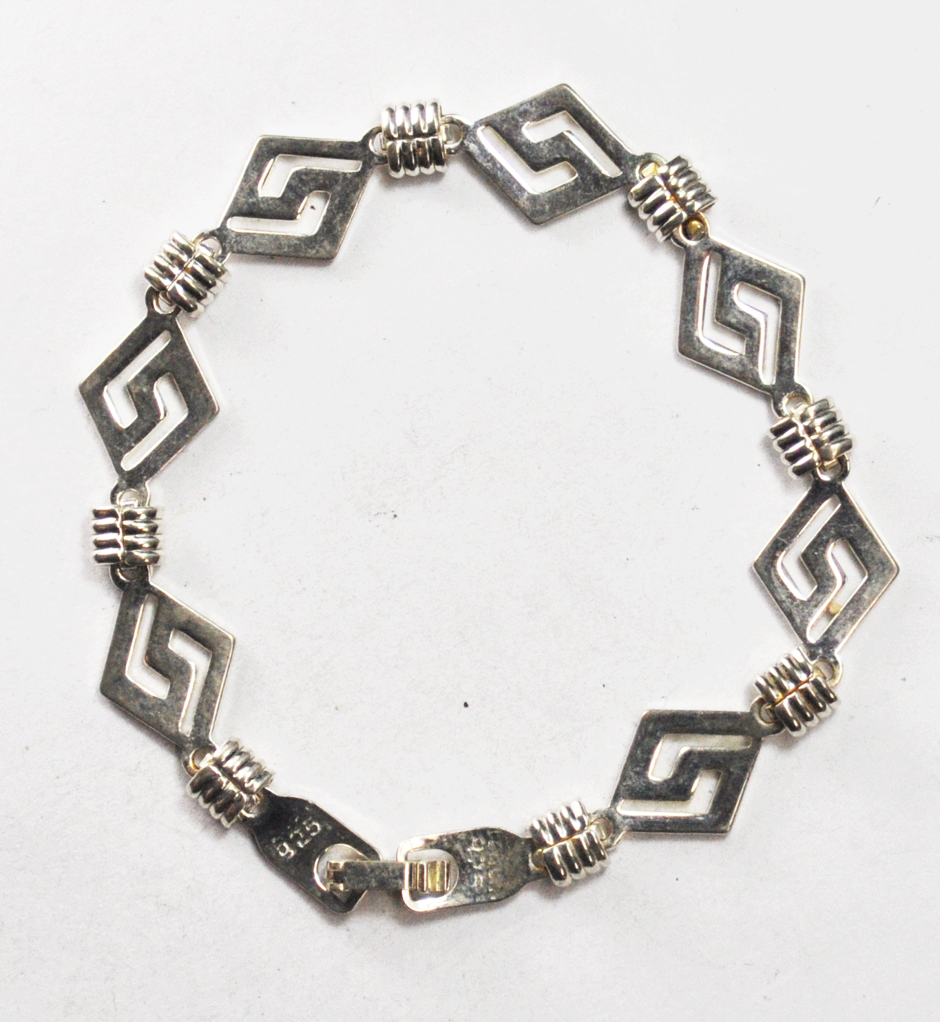 Sterling Silver Diamond Link Hockey Stick Cutout Twist 12mm Bracelet 7-1/2"