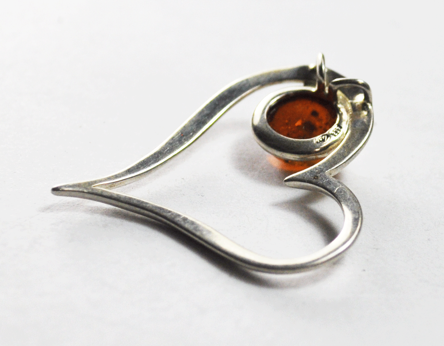 Sterling Silver Round Amber Wire Heart Halo 37mm x 34mm Pendant 3mm Bale Slide