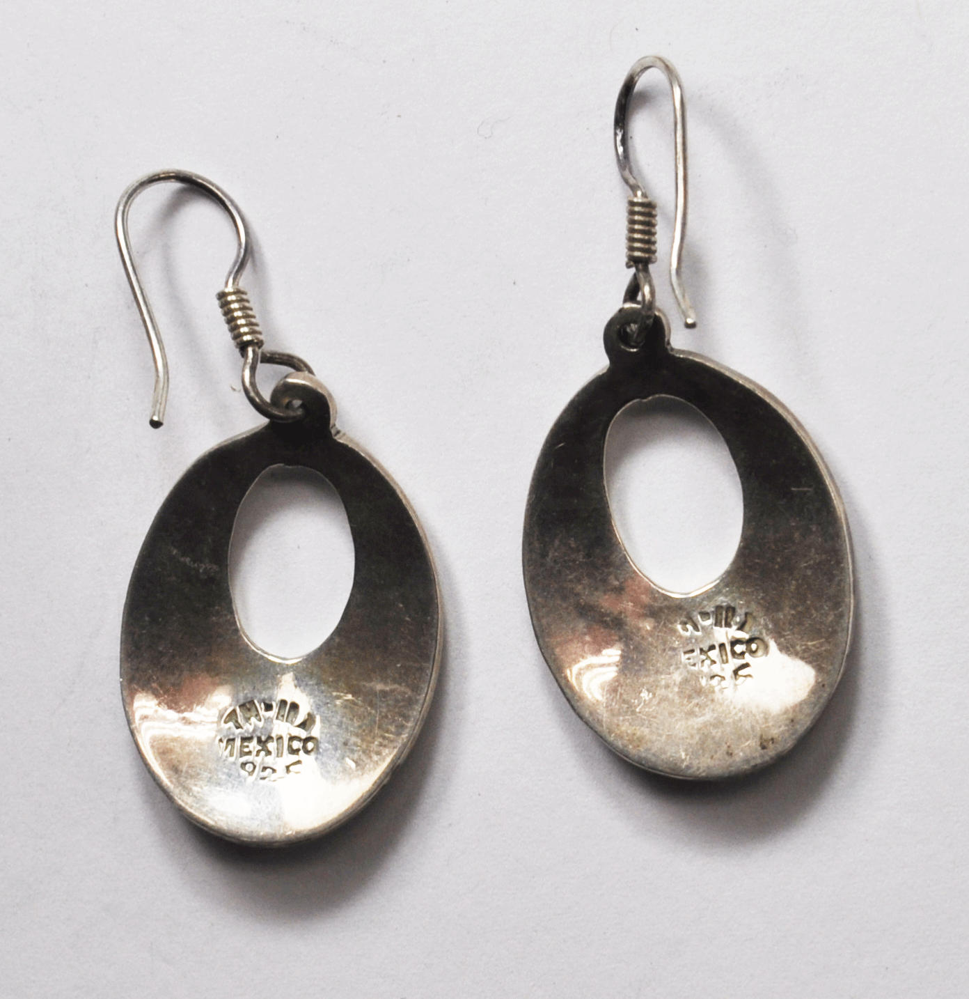 Sterling Silver Blue Geometric Inlay Zigzag 43mm x 20mm Hook Dangle Earrings