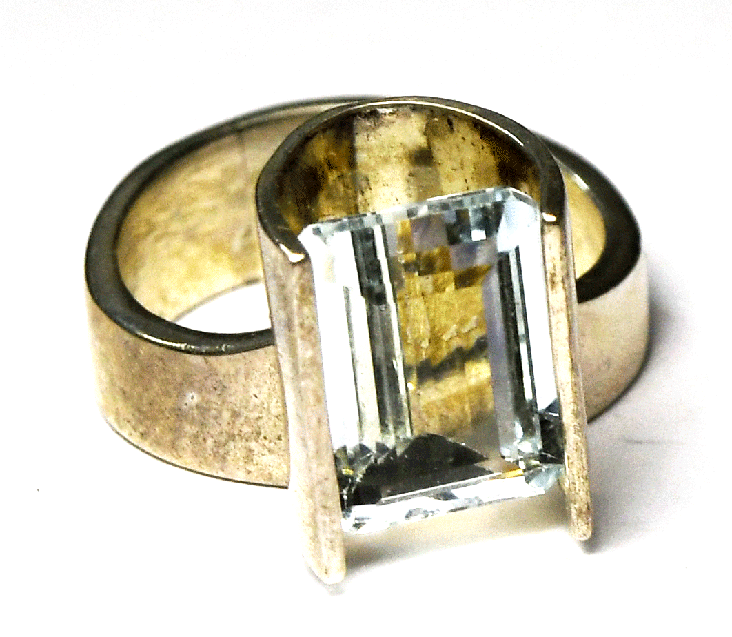 Sterling Silver Ver Lee Quartz Tension Set Modernist Ring 14mm Size 8