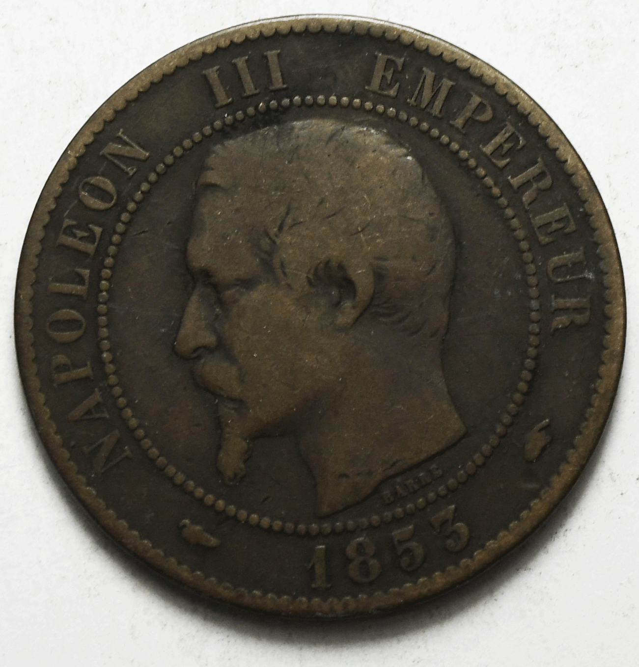 1853 A France 10 Ten Centimes KM# 771.1