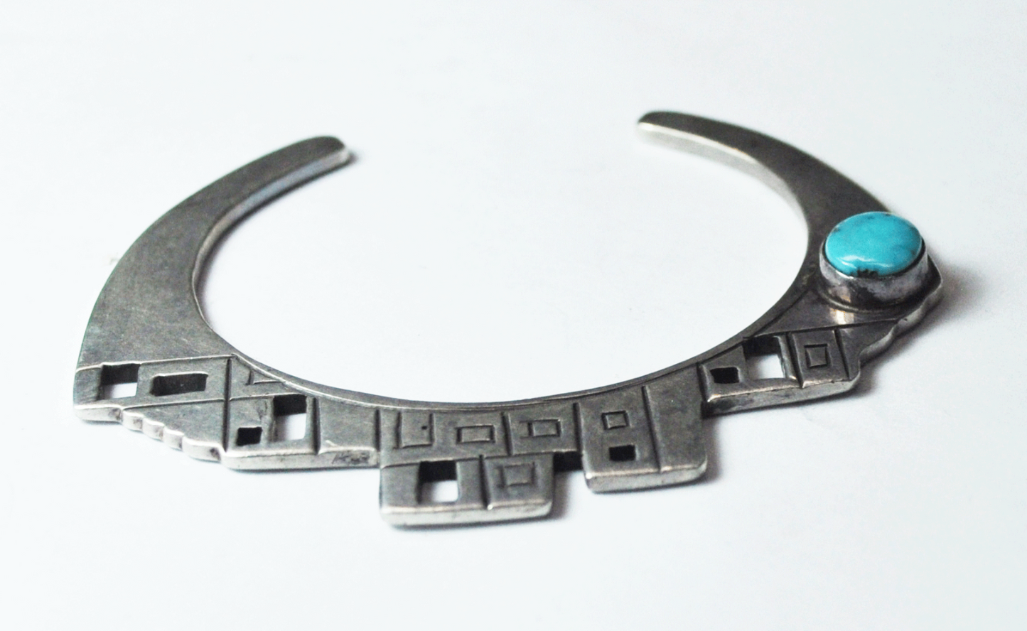 Sterling EP Turquoise City Scape Cut Out Flat Cuff Bracelet 2-1/2" x 3"