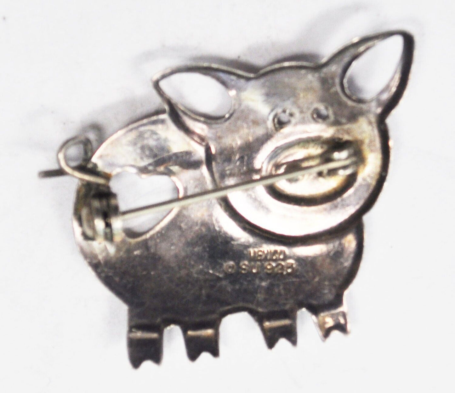 Sterling Silver Mexico SU Pig Toad Brooch Pin 36mm x 27mm