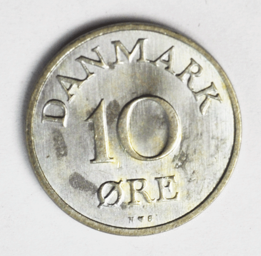 1953(h) N S Denmark 10 Ten Øre Nickel Coin Uncirculated KM# 841.1
