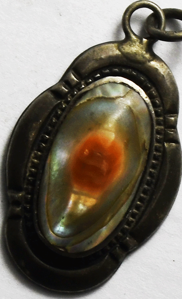 Sterling Vintage Mother of Pearl MOP Charm Pendant 25mm x 15mm