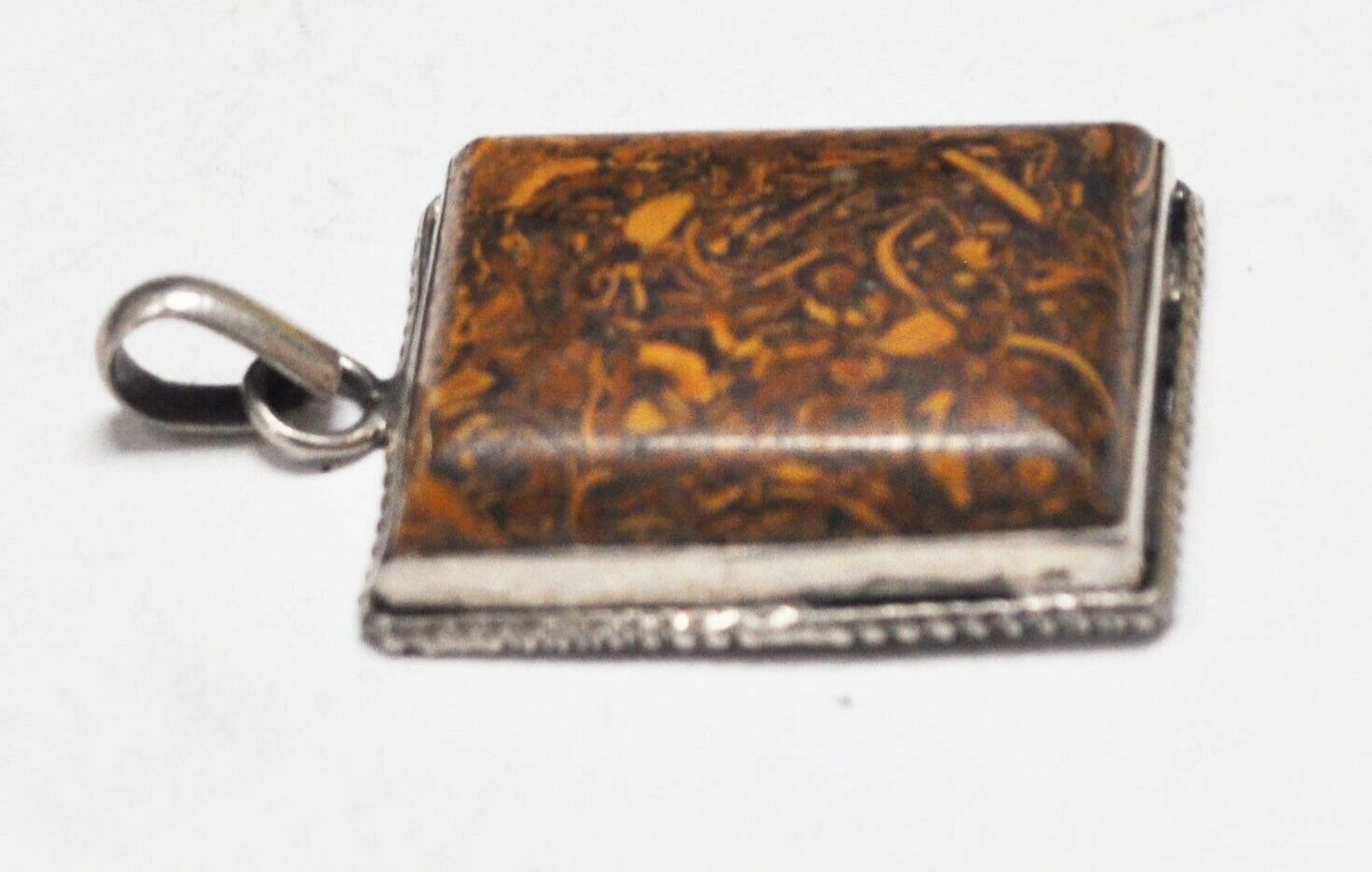Sterling Silver Rectangle Orange Sanskrit Jasper Pendant 47mm x 28mm