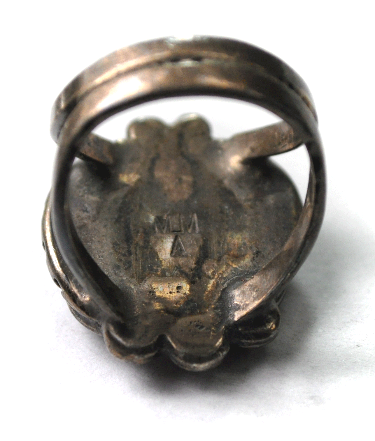 Sterling Silver V W-W Signed Amber Floral 24mm Split Band Ring Size 5