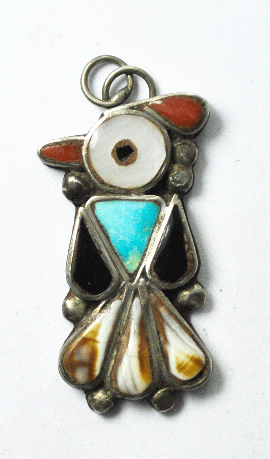 Beautiful Sterling Silver Zuni Inlay Hopi Bird Charm Pendant 1-1/4"