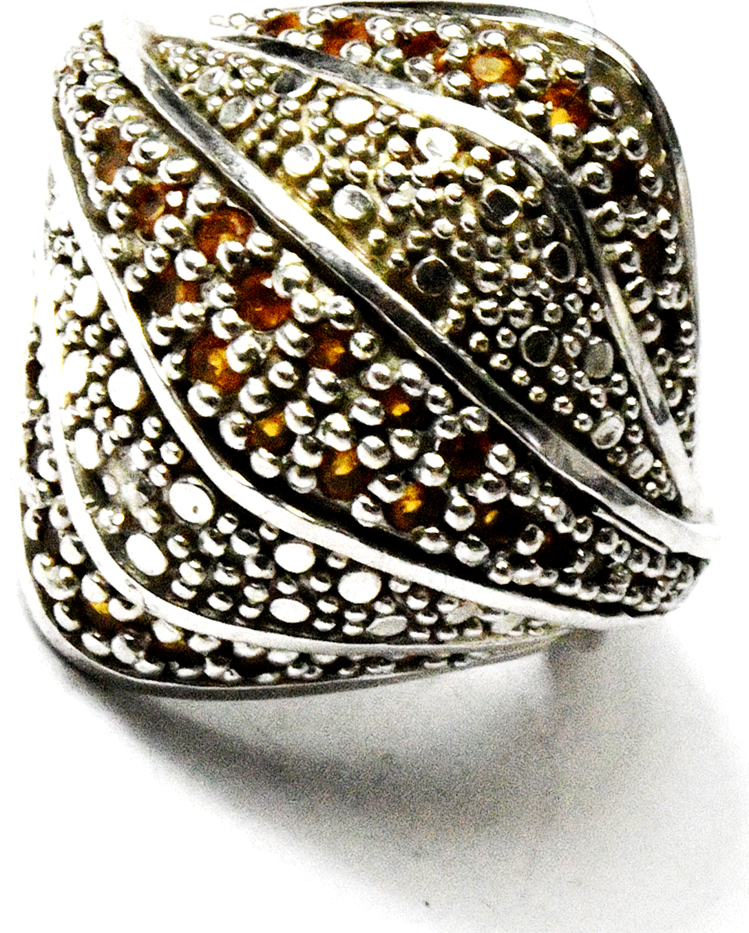 Sterling Silver Citrine Diamond Ring 22mm Size 7