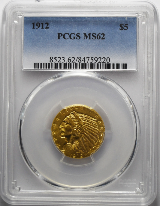 1912 $5 Indian Head Quarter Eagle Gold Philadelphia PCGS MS62 Uncirculated