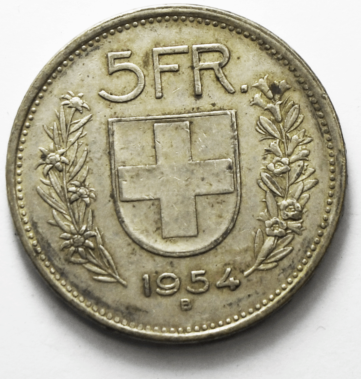 1954 B Switzerland Five 5 Francs KM# 40 Silver Coin