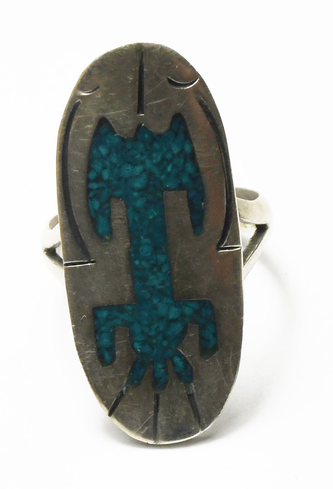 Sterling Silver Turquoise Chip Inlay Animal Ring 32mm Size 8