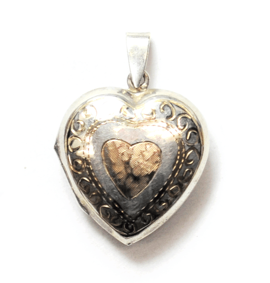 Sterling Silver MA Two Tone Heart Scroll Love Locket Pendant 38mm x 27mm x 10mm