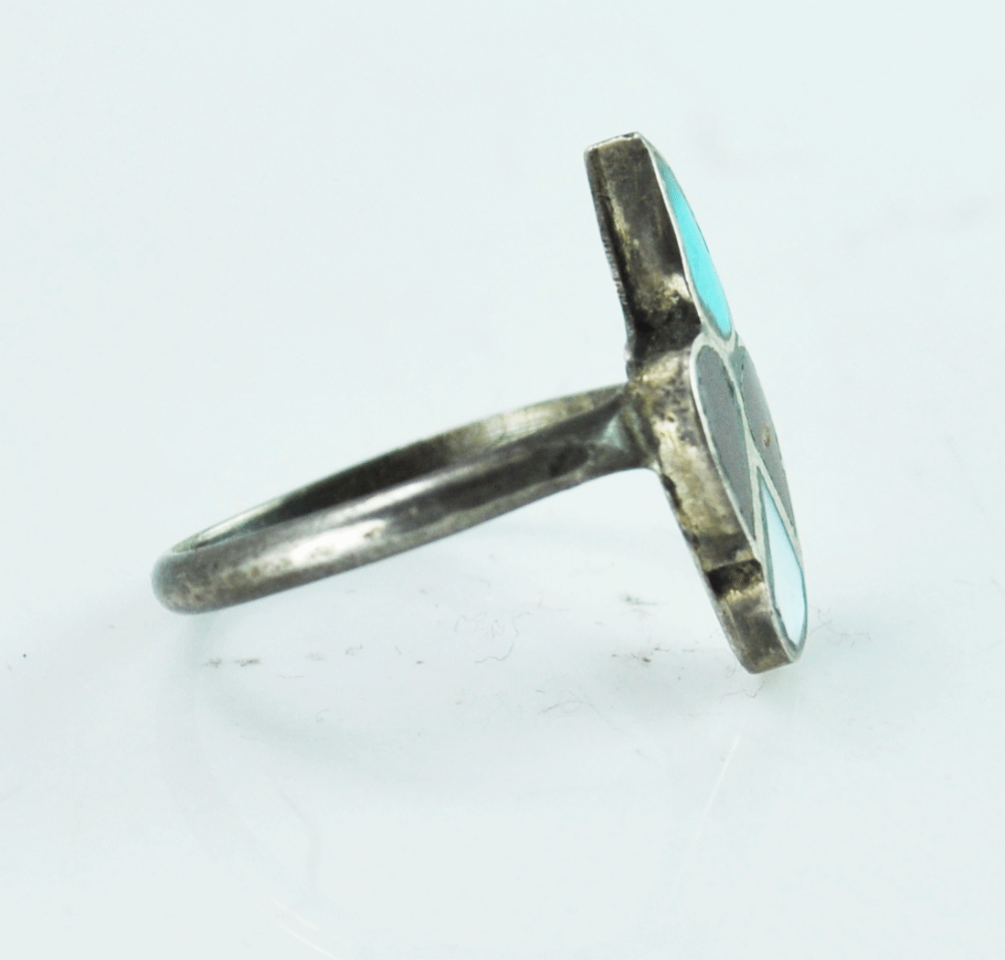 Sterling Turquoise Mother of Pearl Four Stone Inlay Ring 17mm Size 5