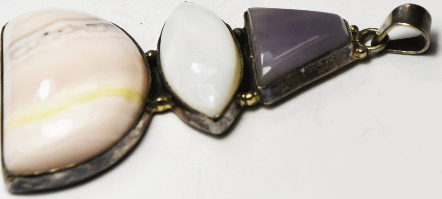 Sterling Silver Amethyst Larimar Large Pendant 73mm x 37mm