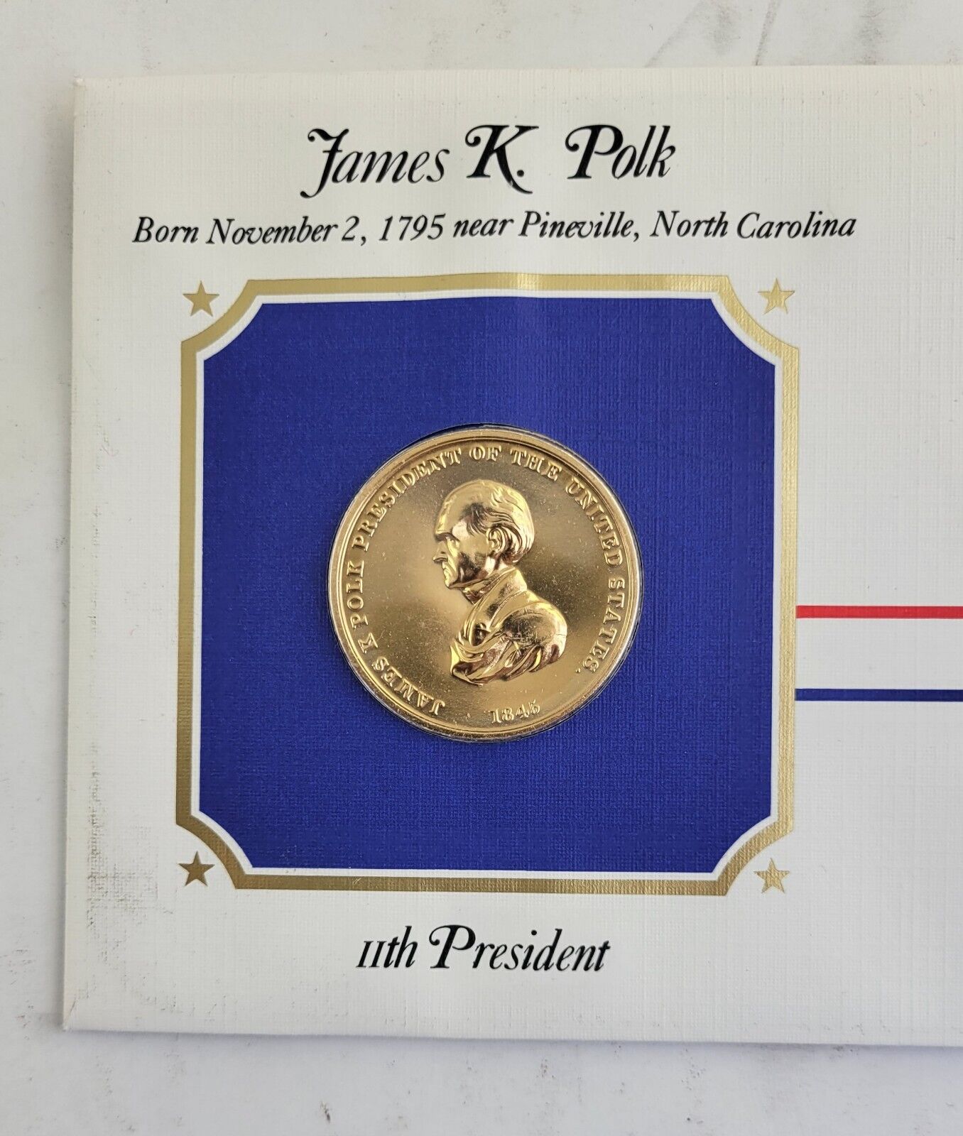 James K. Polk Presidential Covers Medal Postal Commemorative Society Gold Plated