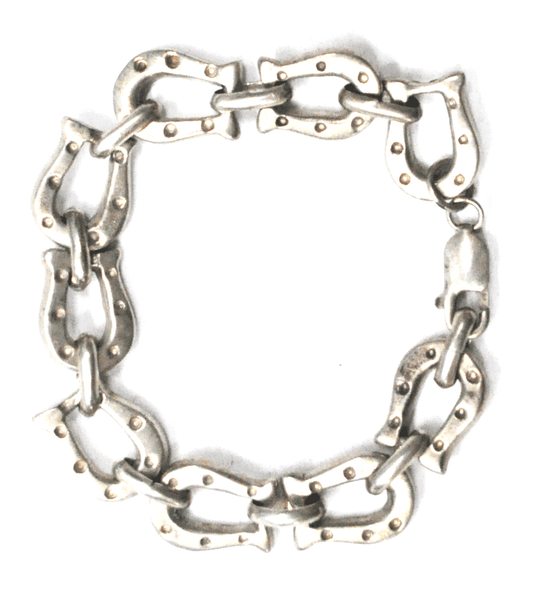Sterling Silver Dot Horse Shoe Link Bracelet 14mm 7.5"   37g