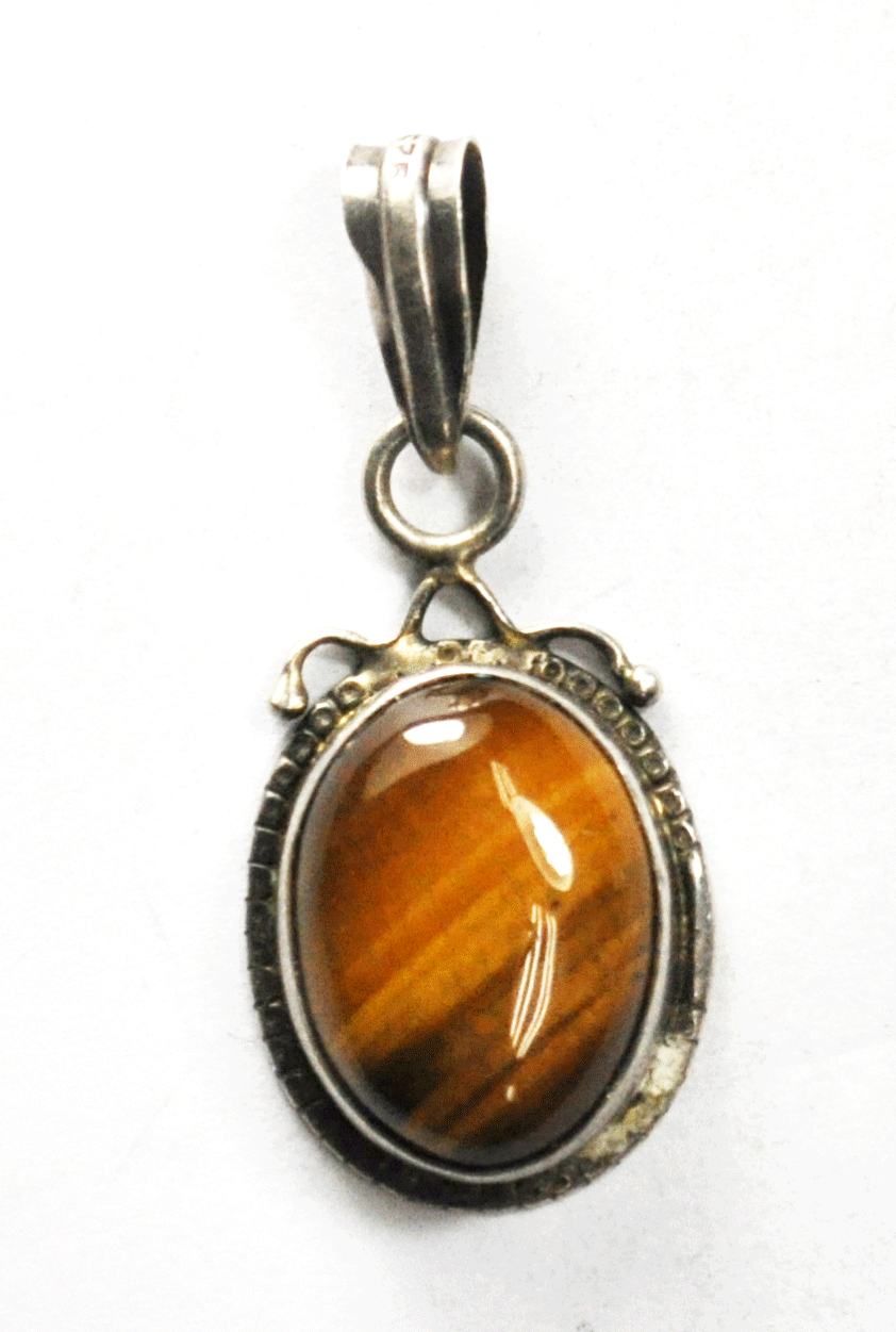 Sterling Silver Oval Tigers Eye 4mm Bale Pendant 42mm x 19mm