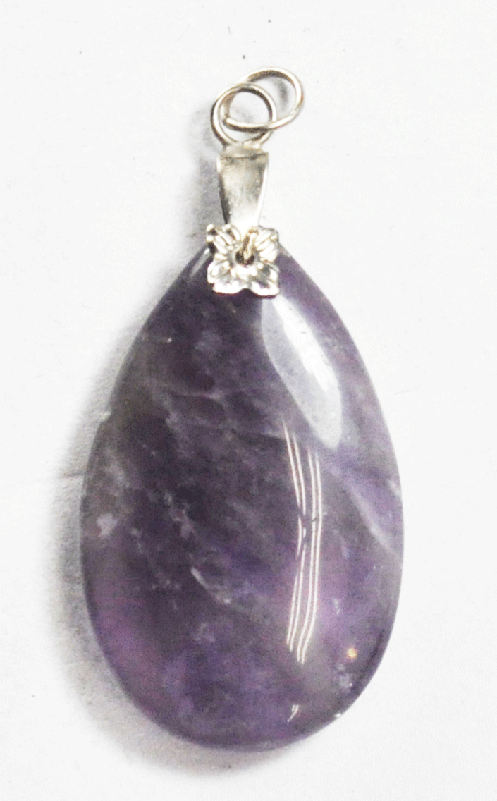 Silver Plated Bale Purple Amethyst Teardrop Pendant 40mm x 18mm
