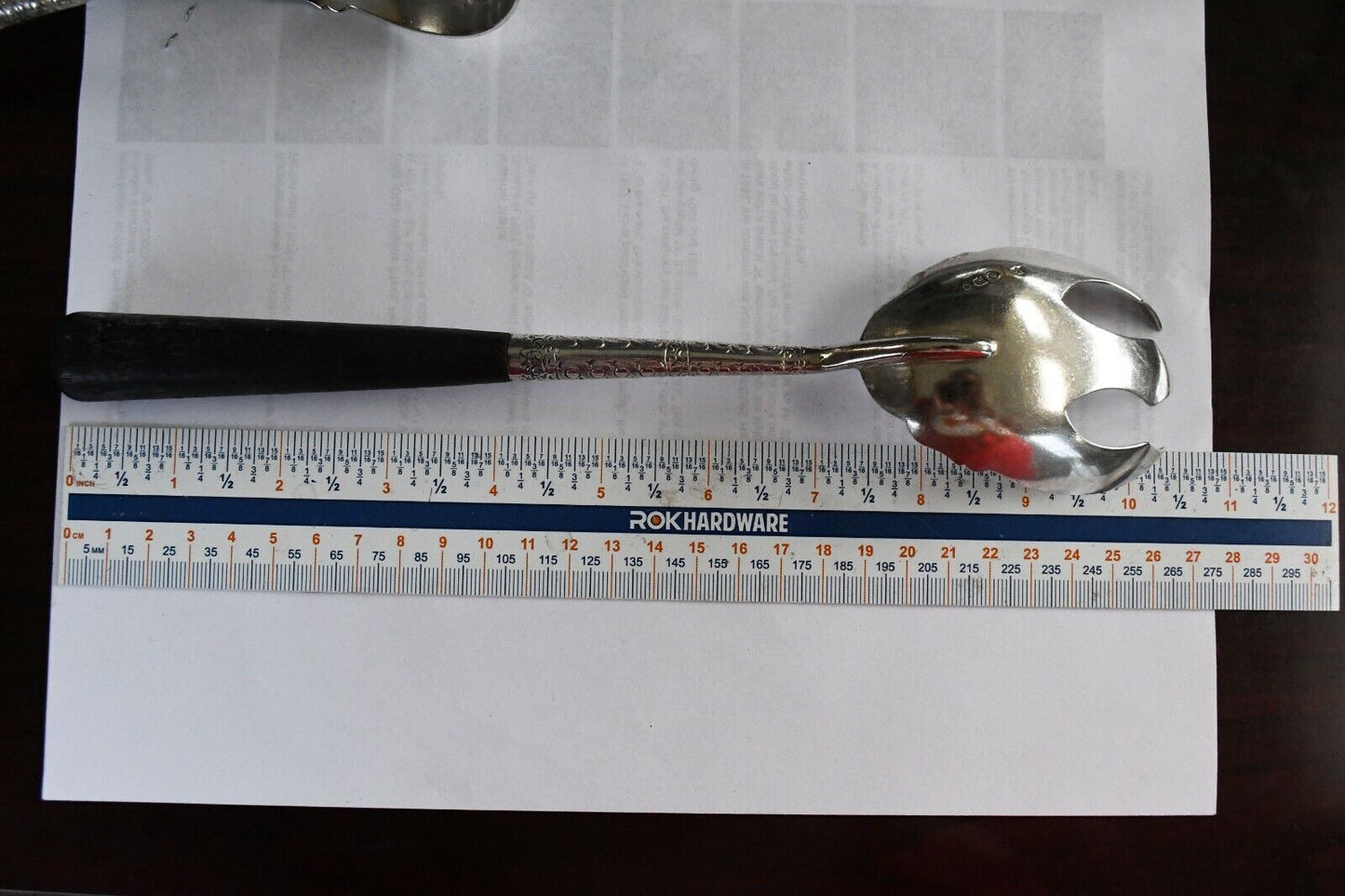 1876 William Hutton & Sons London Sterling Silver / Wood Salad Serving Set 7.6oz