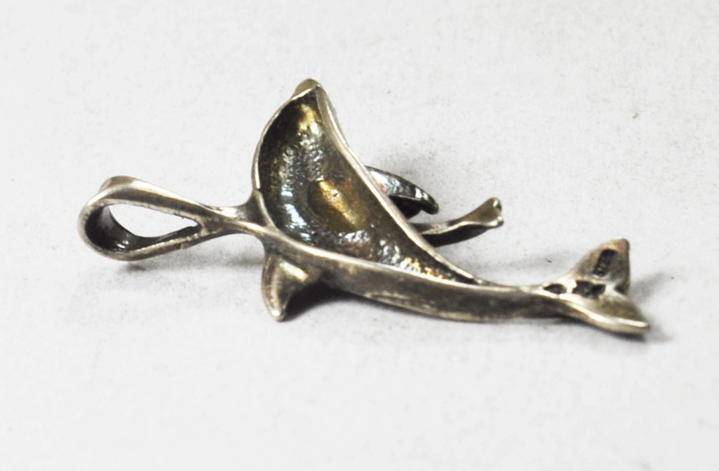 Sterling Silver Sunwest Mother & Baby Dolphin Pendant 34mm x 22mm