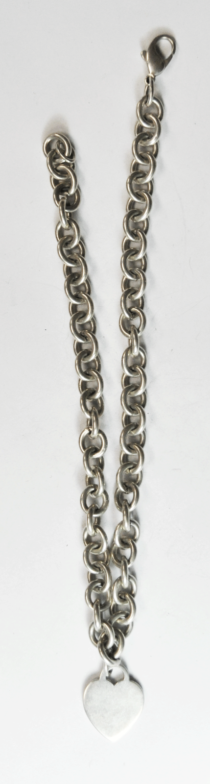 Sterling Silver Tiffany & Co 10mm Link Necklace 16" 27mm Heart Charm Tag