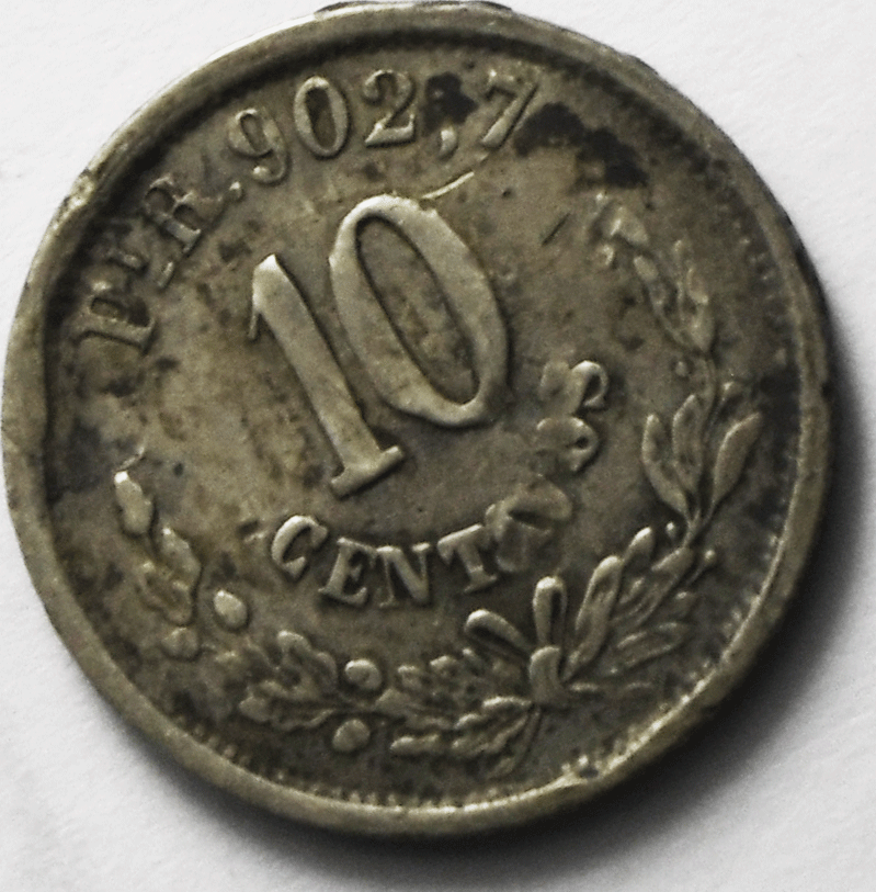 1890 Pi R Mexico Second Republic 10 Centavos Silver Coin KM# 403.9