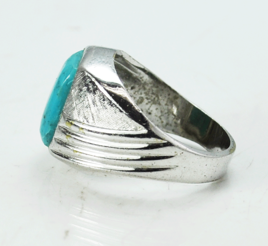 Silver Plated Turquoise Rectangle Solitaire Band Ring 11mm Size 9 Stripe Edge