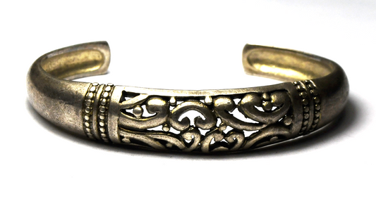 Sterling Silver Filigree Center Solid Cuff Bracelet 13mm 7" Wrist 27g