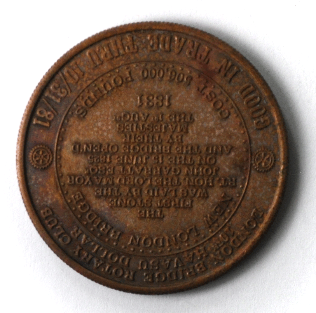 Lake Havasu Bridge Arizona 10th Dollar 150th Anniversary Medal Trade Token