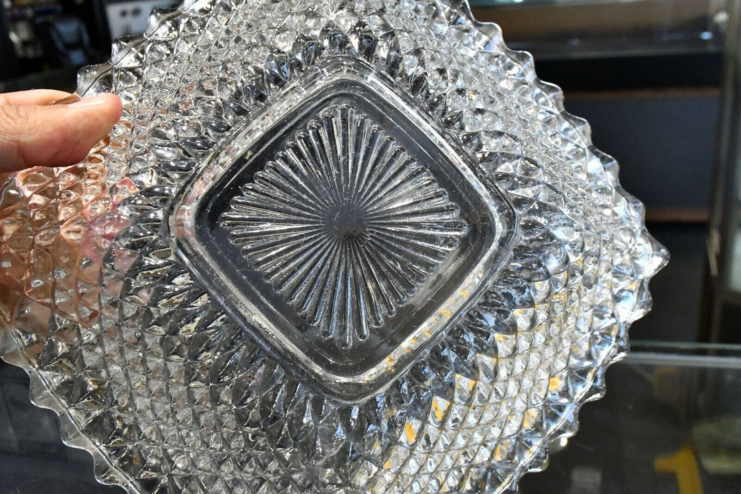 Vintage Molded Crystal Glass Square 8" x 8" Vegetable Bowl Candy Dish