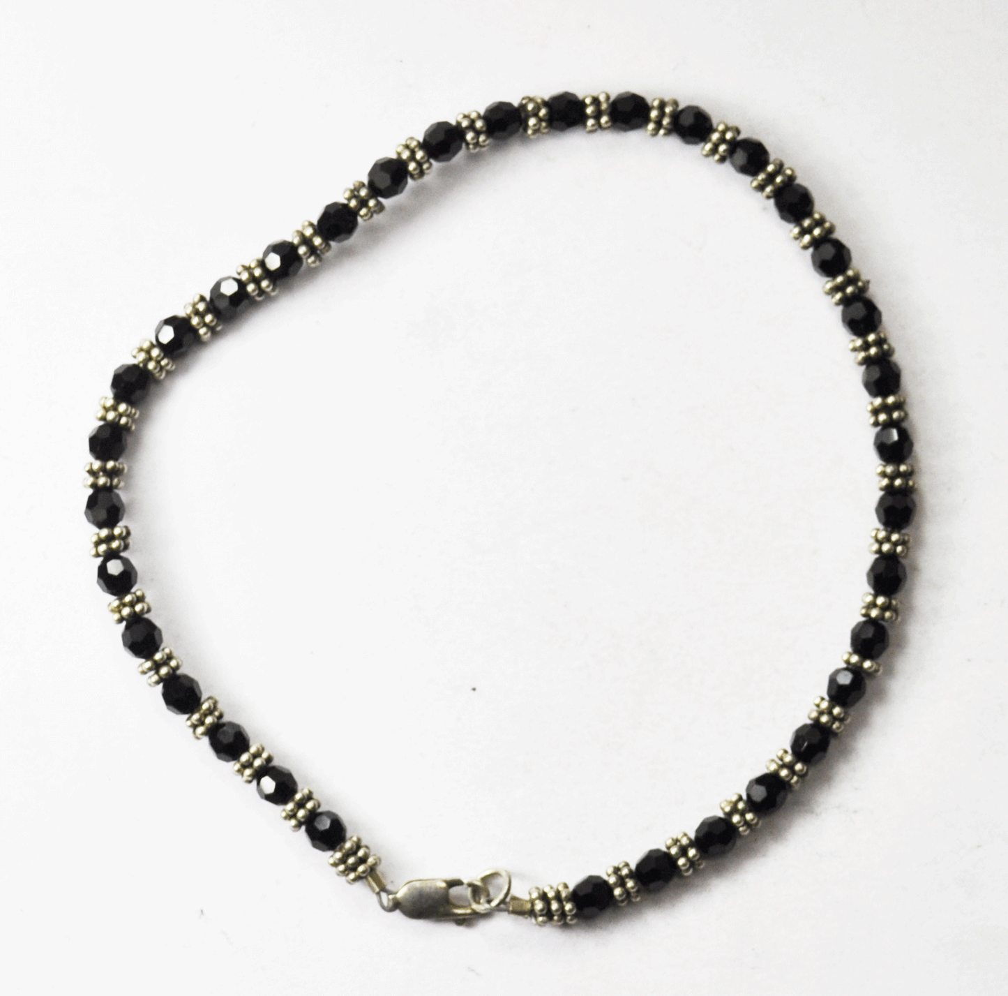 Long Sterling Silver Black & Dot Bead Bracelet 4mm 9.25"