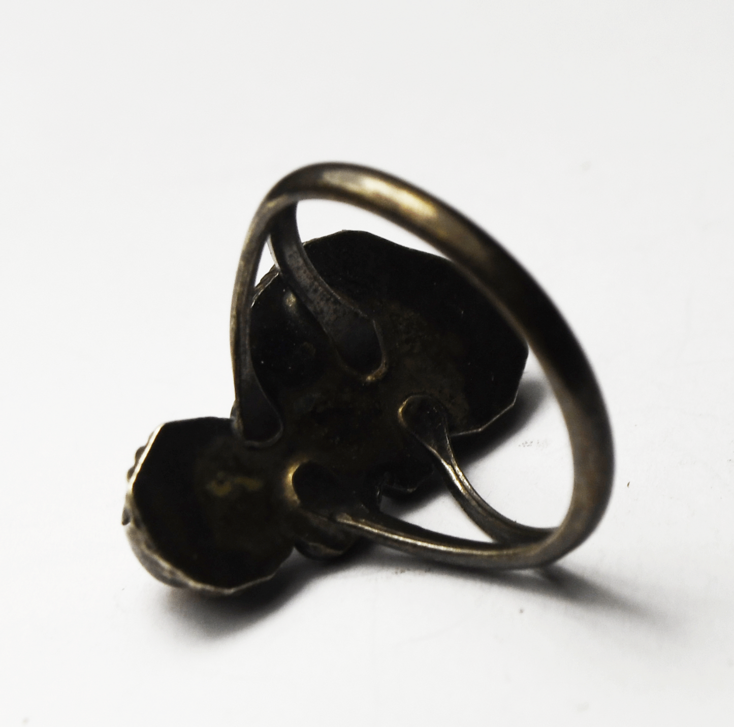 Antique Sterling Silver Turquoise & Coral 22mm Ring Size 5-3/4