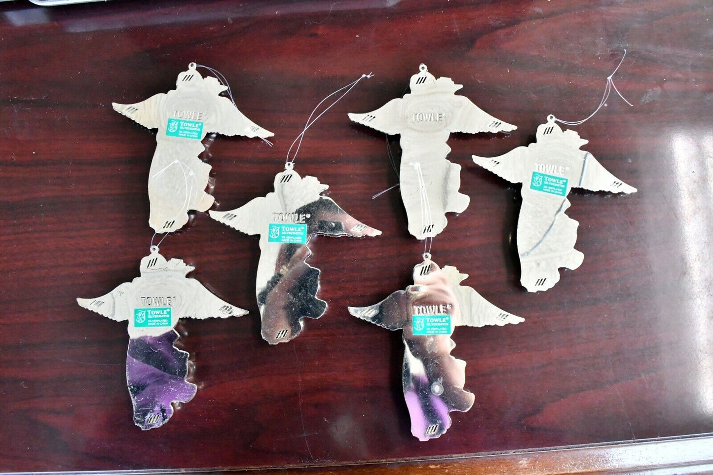 Vintage Set of 6 Towle Silver Plate Angels Playing Harps Christmas Ornaments