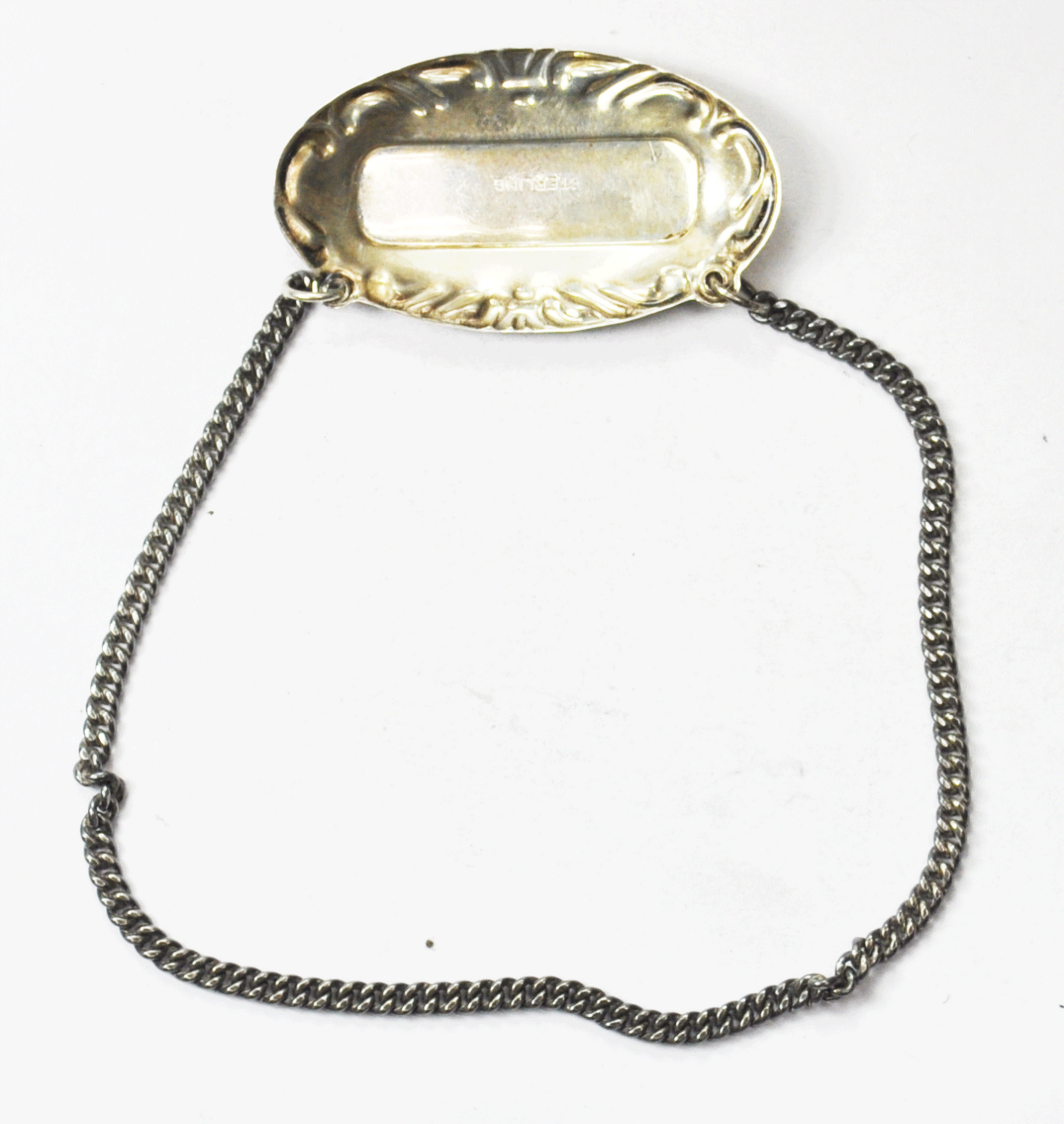 Sterling Silver Luggage Bottle Tag Bracelet Work Wins Mono 25mm 9"
